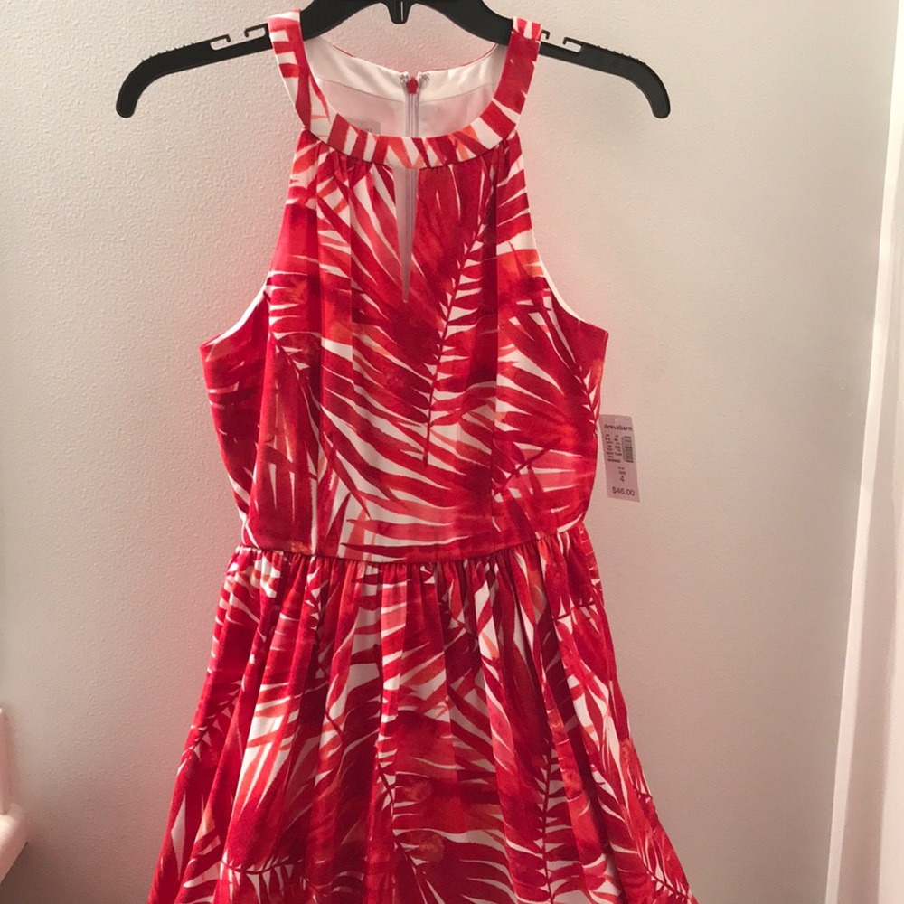 Halter top.  Sexy red and white palm dress